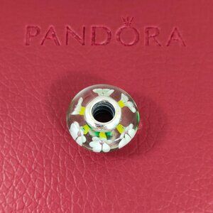 Pandora Wild Flowers Murano Glass Charm Bead with box